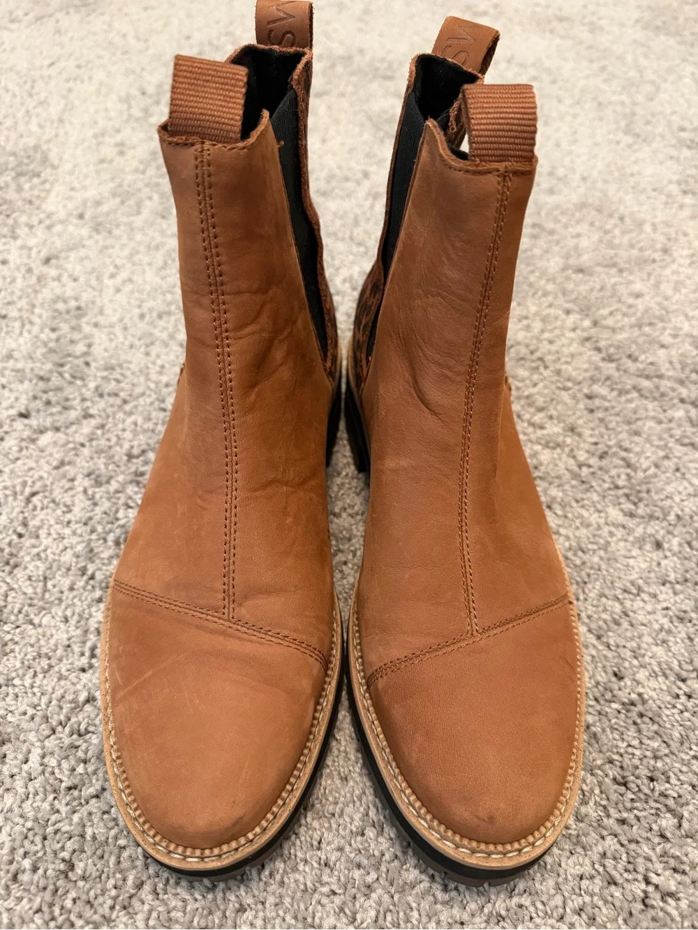Toms Chestnut Leather Chelsea Boots with Leopard Stretch Panels